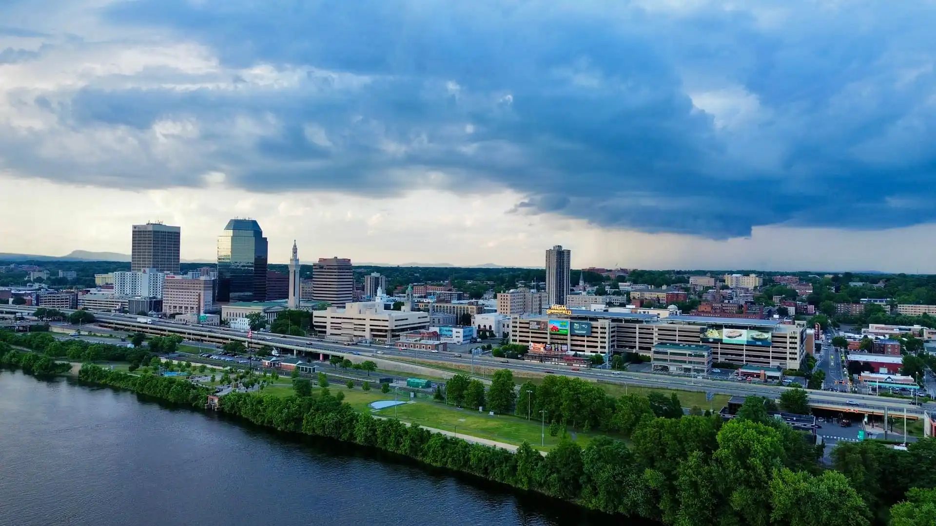 Springfield, Massachusetts skyline along the Connecticut River